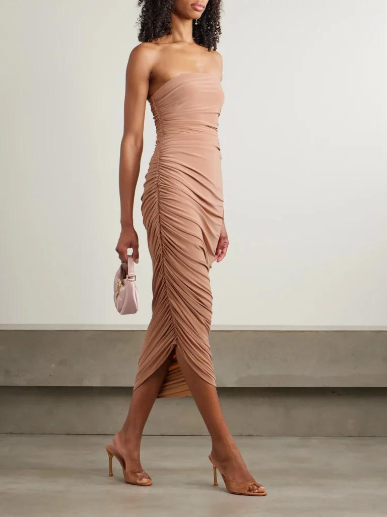 Diana Strapless Draped Stretch-Jersey Midi Dress Full Size Image 1