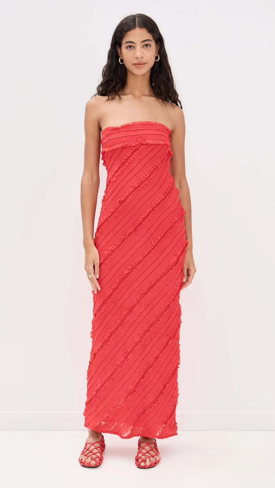 ENDLESS ROSE Strapless Ruffled Maxi Dress