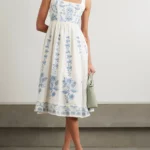 Miramar Floritura Gathered Embroidered Linen Midi Dress Thumbnail 1