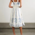 Miramar Floritura Gathered Embroidered Linen Midi Dress Thumbnail 2