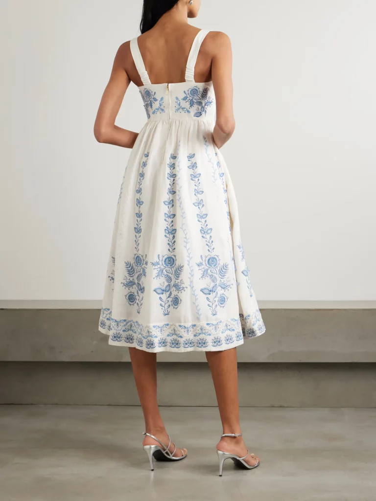 Miramar Floritura Gathered Embroidered Linen Midi Dress Full Size Image 2