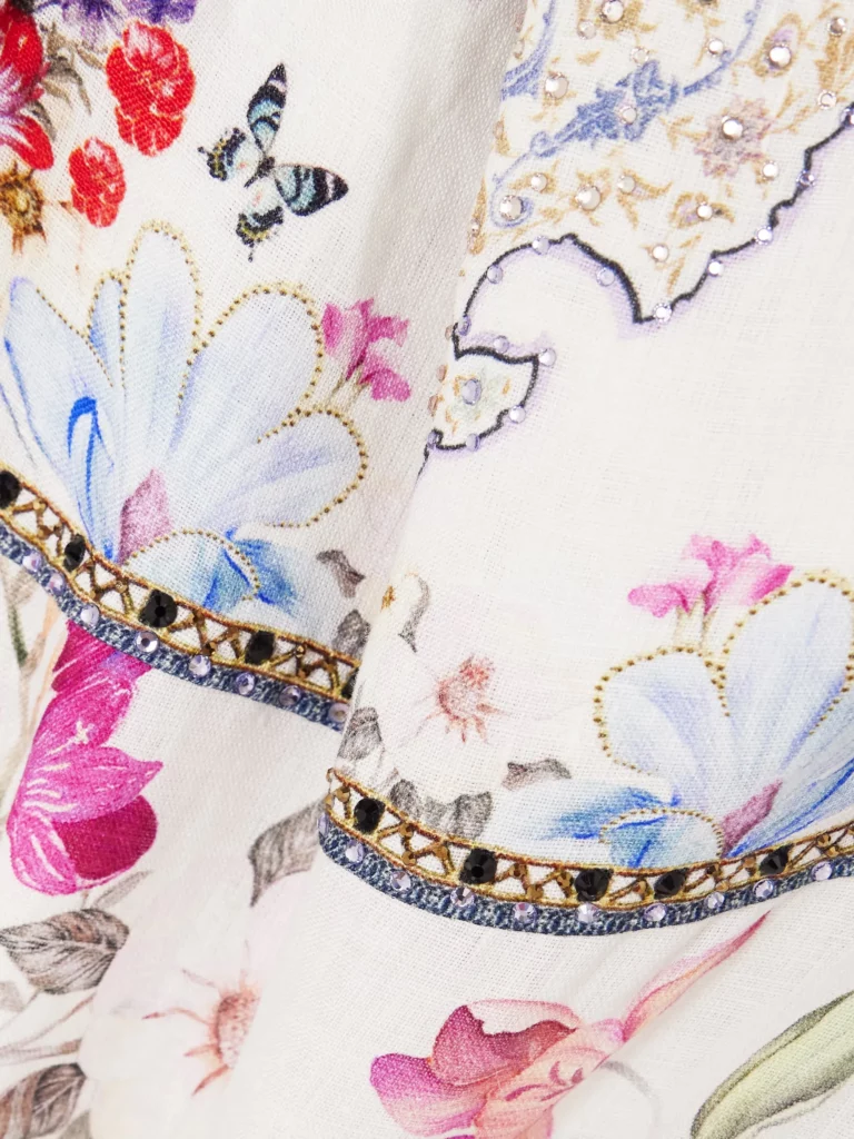 Embellished Floral-print Linen Mini Dress Full Size Image 3