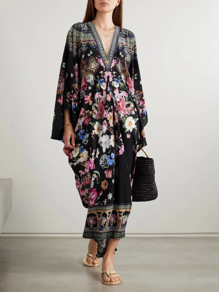 Midnight in Monserrate Crystal-embellished Printed Kaftan Full Size Image 1