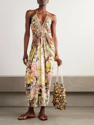 CAMILLA The White Lotus Crystal-embellished Printed Silk-jersey Maxi Dress
