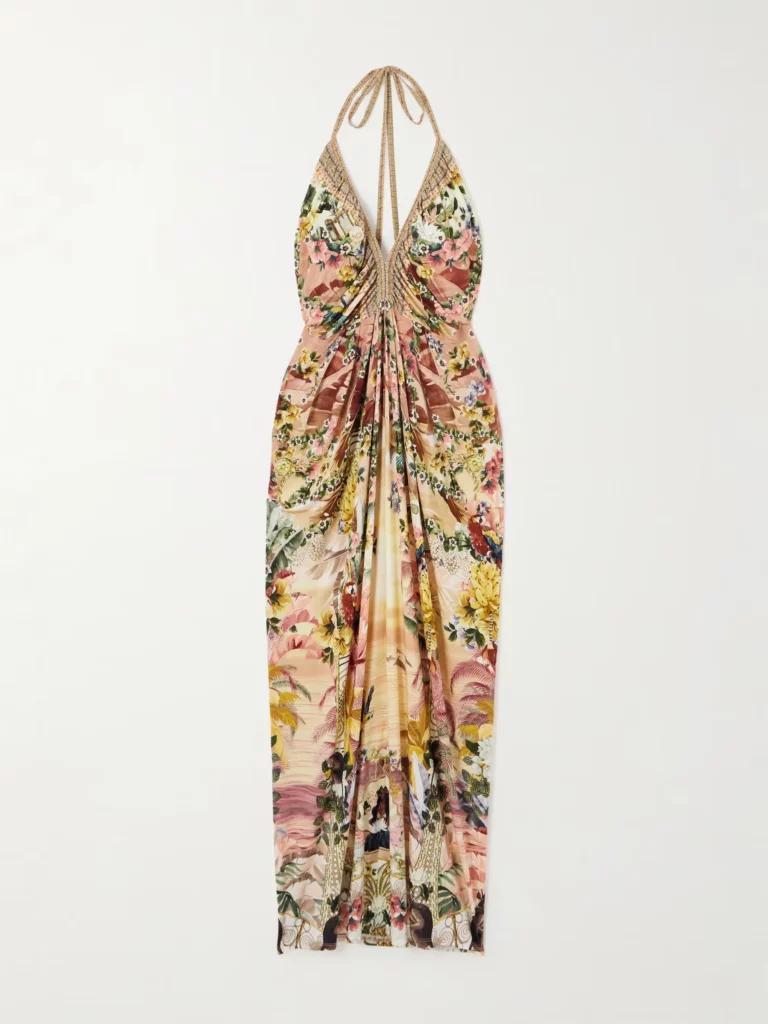 The White Lotus Crystal-embellished Printed Silk-jersey Maxi Dress Full Size Image 4