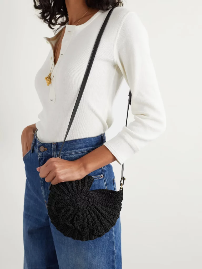 Sea Treasures Leather-trimmed Crocheted Cord Shoulder Bag Full Size Image 4