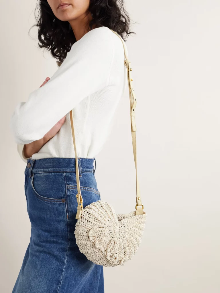 Sea Treasures Leather-trimmed Crocheted Cord Shoulder Bag Full Size Image 3