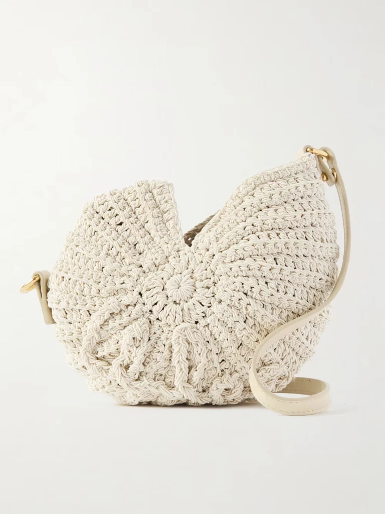 Sea Treasures Leather-trimmed Crocheted Cord Shoulder Bag Full Size Image 1