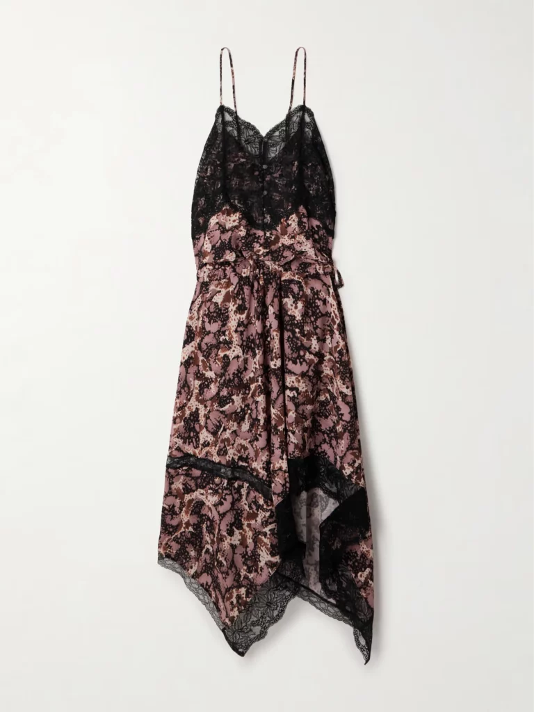 Asymmetric Lace-trimmed Printed Chiffon Midi Dress Full Size Image 2