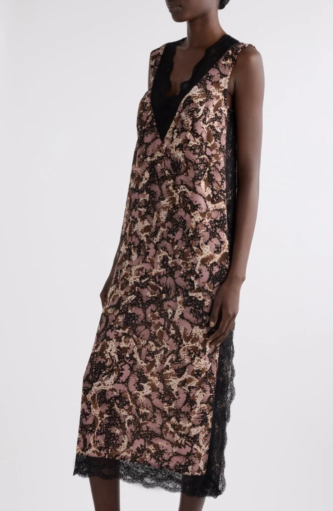 Dista Orchid Petal Print Lace Trim Midi Dress Full Size Image 4