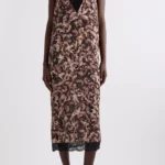 Dista Orchid Petal Print Lace Trim Midi Dress Thumbnail 1
