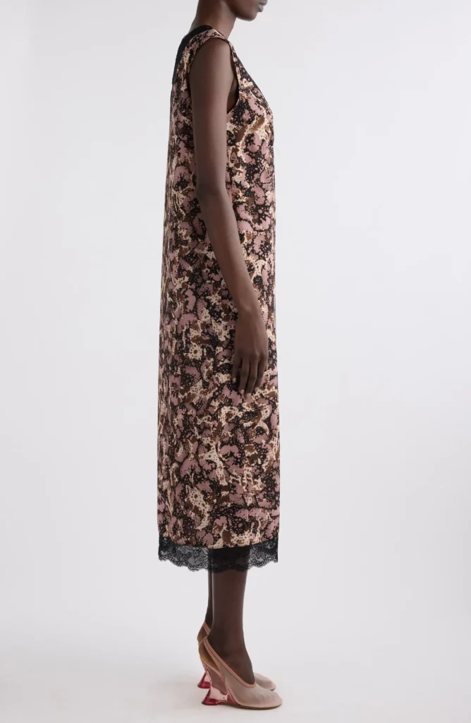 Dista Orchid Petal Print Lace Trim Midi Dress Full Size Image 2