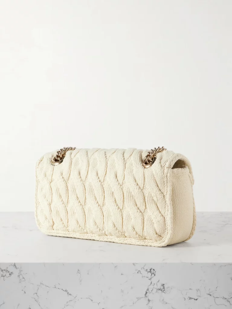 GG Marmont 2.0 Crystal-embellished Leather-trimmed Cable-knit Shoulder Bag Full Size Image 3