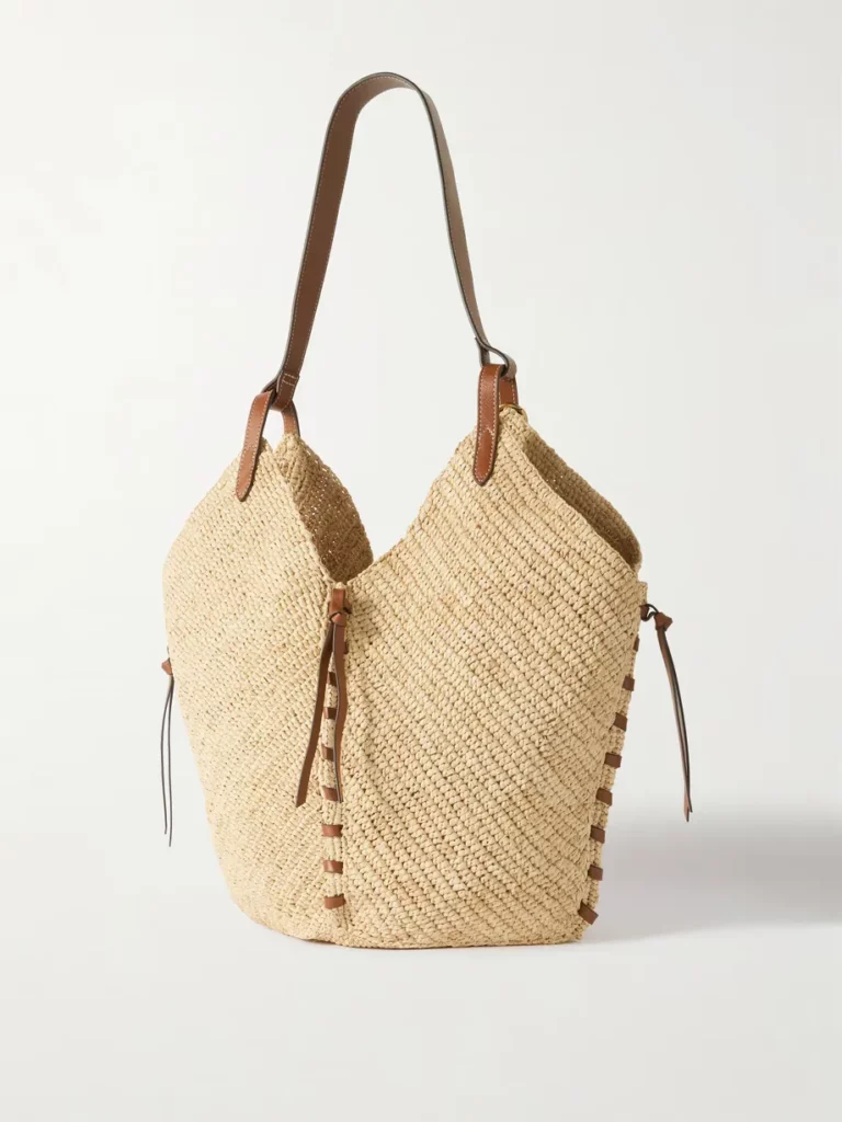 25P Tampa Leather-trimmed Raffia Bucket Bag Full Size Image 3