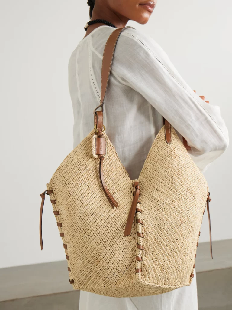 25P Tampa Leather-trimmed Raffia Bucket Bag Full Size Image 2