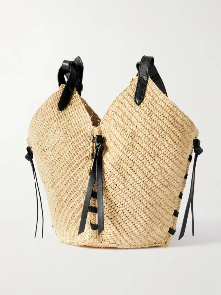 Tampa Mini Leather-trimmed Raffia Bucket Bag Full Size Image 2