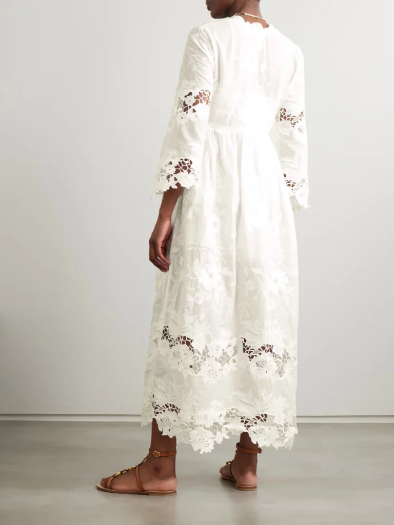 Capoliveri Pintucked Embroidered and Lace Maxi Dress Full Size Image 3