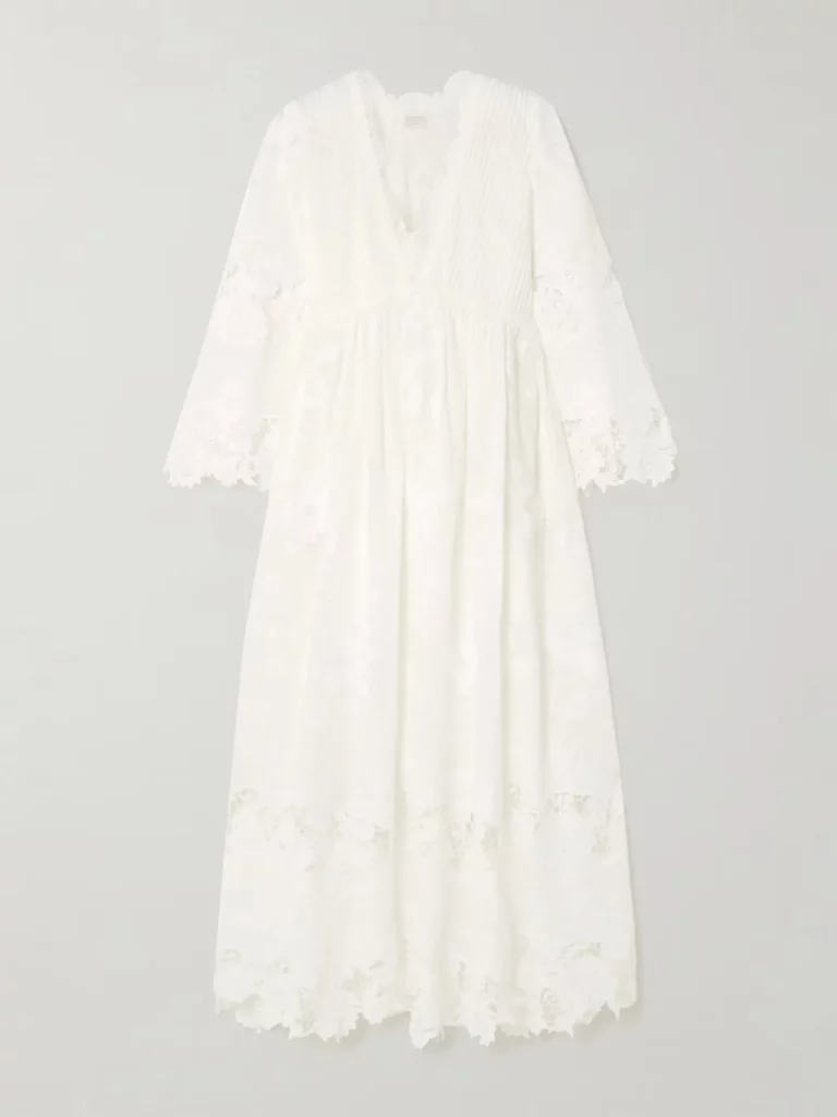 Capoliveri Pintucked Embroidered and Lace Maxi Dress Full Size Image 2