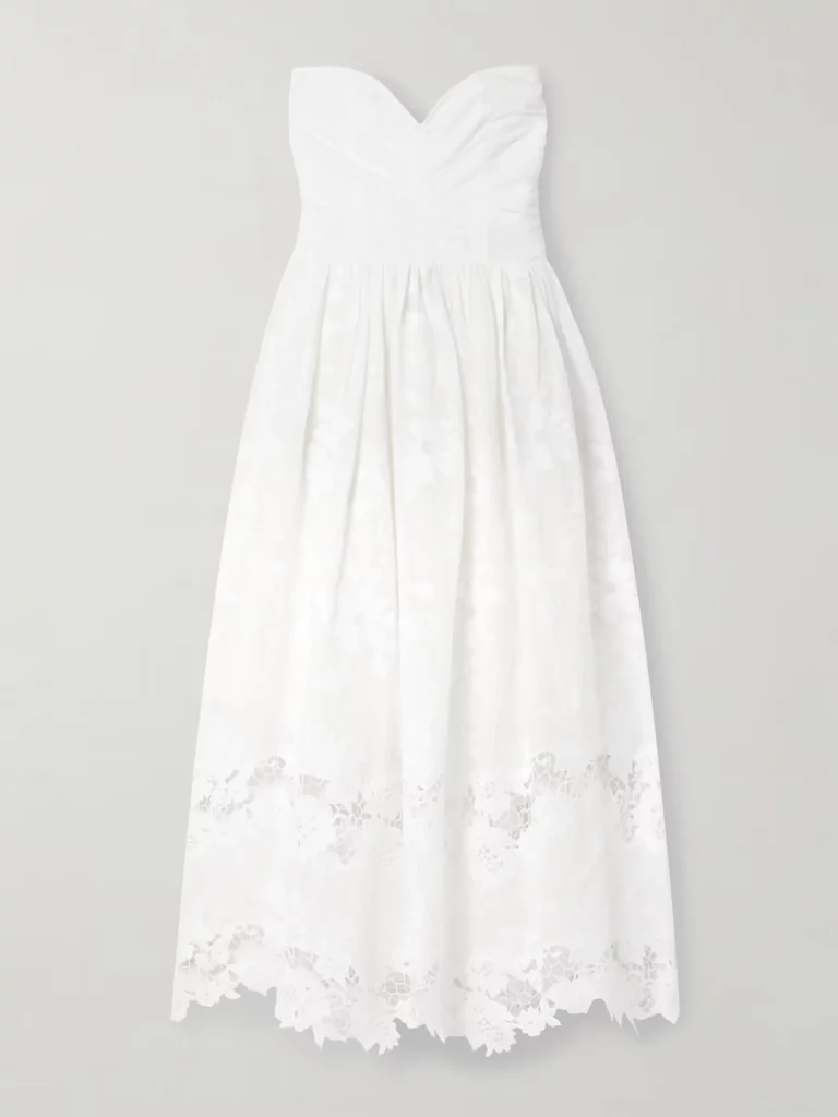 Desideria Strapless Guipure Embroidered Cotton-voile Midi Dress Full Size Image 2