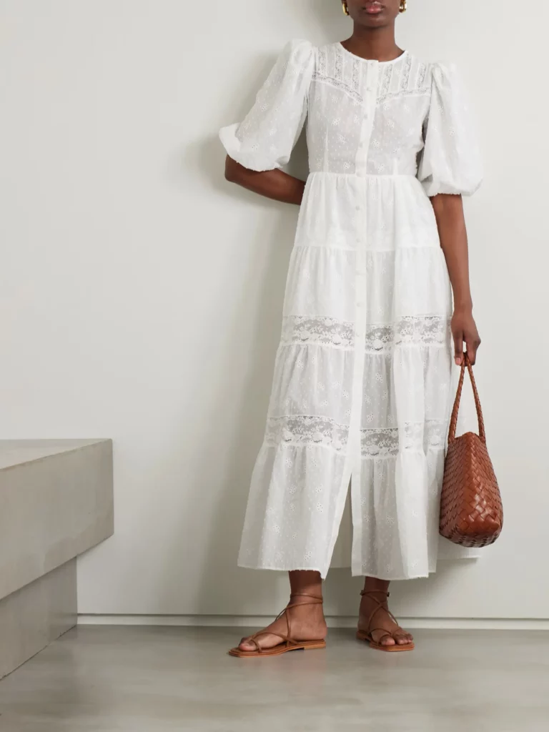 Poppi Lace-trimmed Tiered Broderie Anglaise Cotton Maxi Dress Full Size Image 1