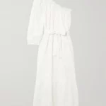 Autumn One-shoulder Broderie Anglaise Cotton Midi Dress Thumbnail 2