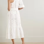 Autumn One-shoulder Broderie Anglaise Cotton Midi Dress Thumbnail 3