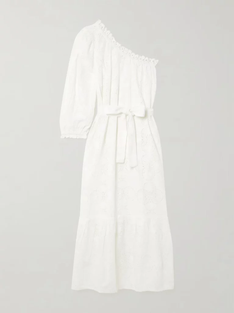 Autumn One-shoulder Broderie Anglaise Cotton Midi Dress Full Size Image 2