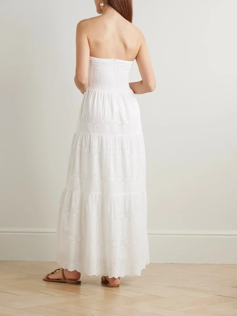 Sophie Strapless Scalloped Broderie Anglaise Cotton Midi Dress Full Size Image 3