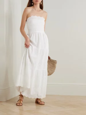 MELISSA ODABASH Sophie Strapless Scalloped Broderie Anglaise Cotton Midi Dress