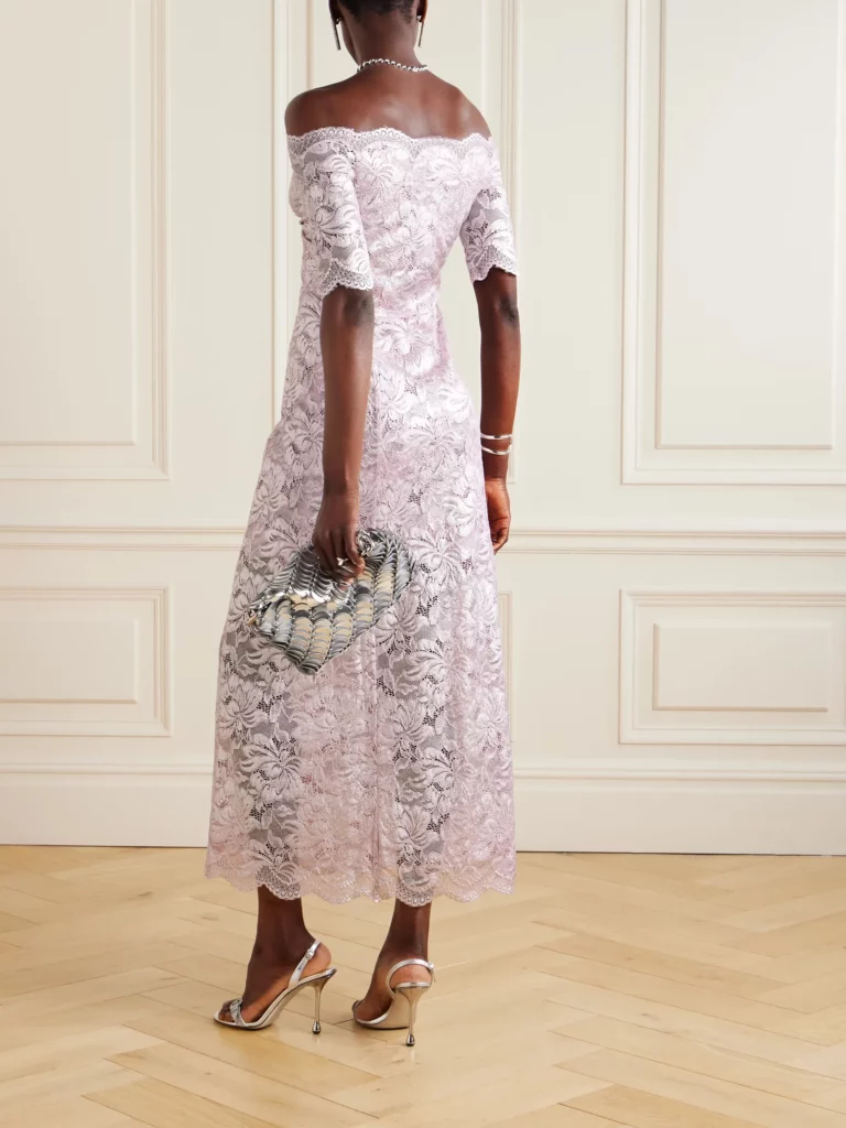 Off-the-shoulder Twist-front Metallic Lace Maxi Dress Full Size Image 4