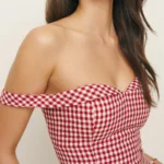 Sora Gingham Off the Shoulder Linen Minidress Thumbnail 3