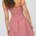 Sora Gingham Off the Shoulder Linen Minidress Thumbnail 2