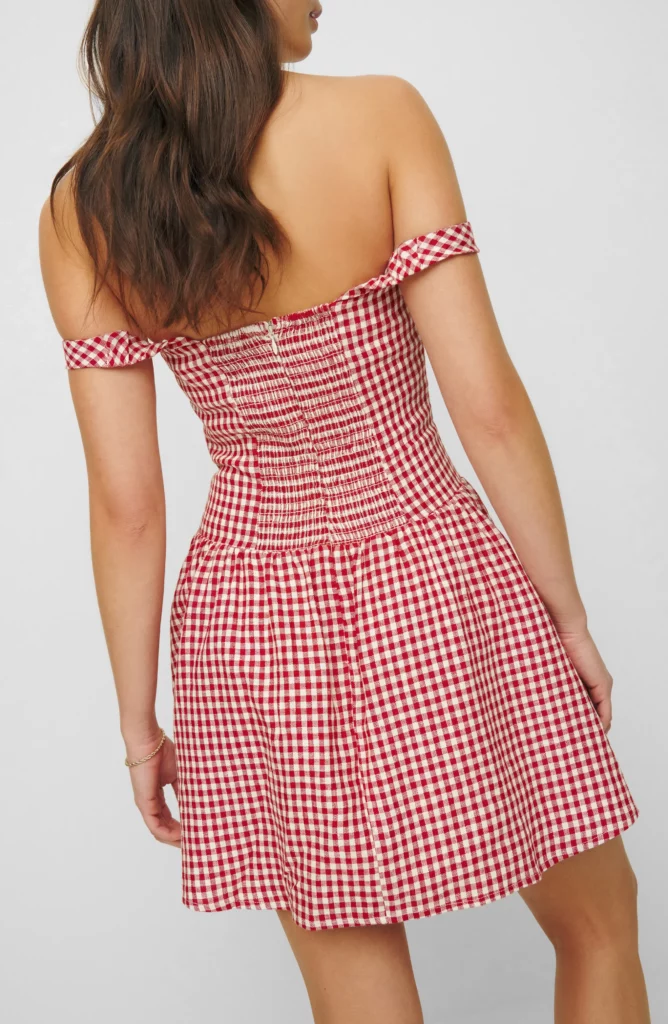 Sora Gingham Off the Shoulder Linen Minidress Full Size Image 2
