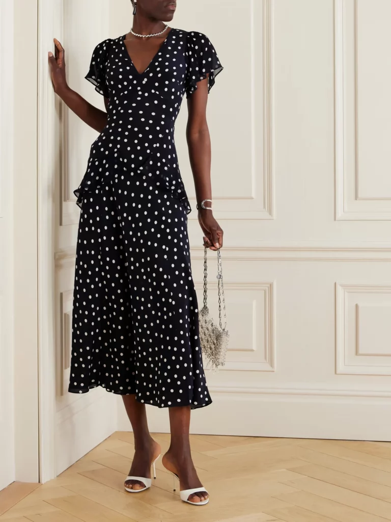 Evie Ruffled Polka-dot-silk-chiffon Midi Dress Full Size Image 1