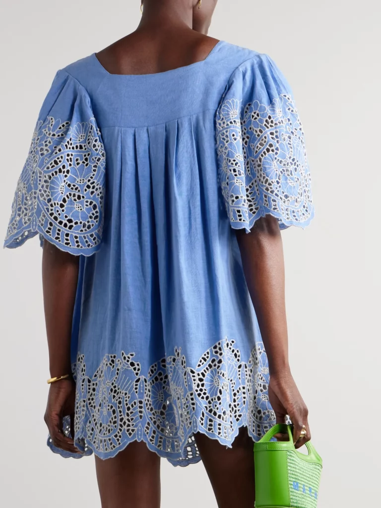 Scarlett Broderie Anglaise Linen and Cotton-blend Mini Dress Full Size Image 3