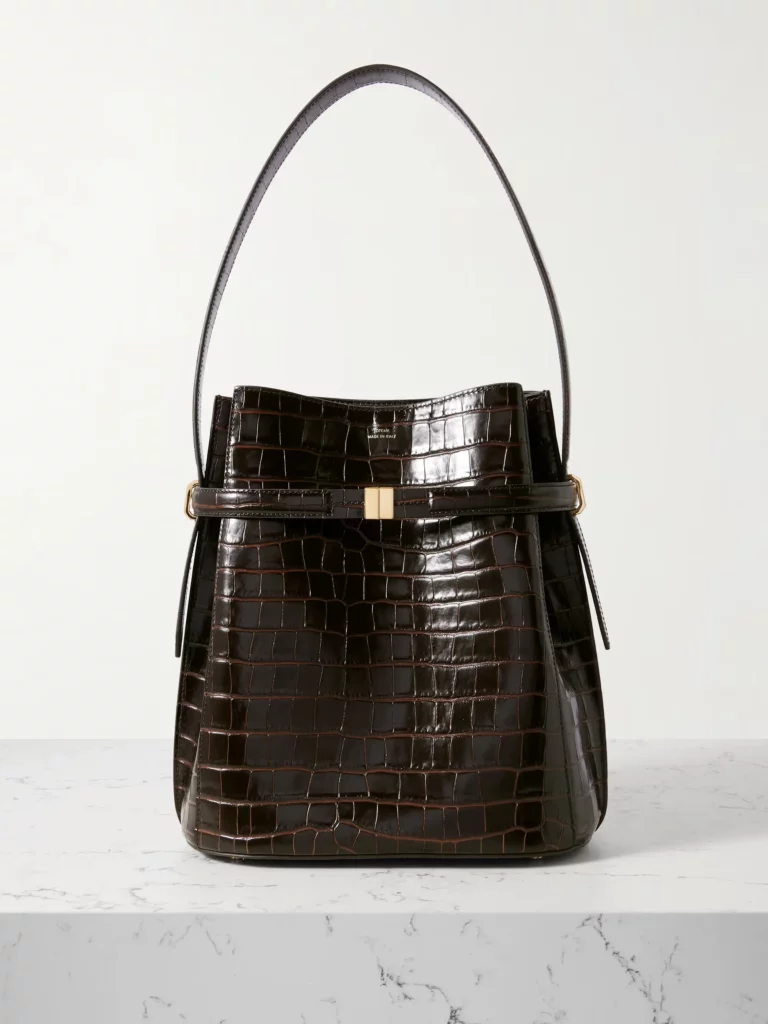 Belted Croc-effect Leather Tote Full Size Image 1