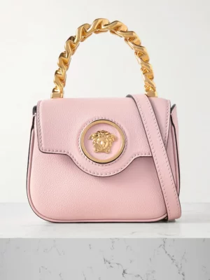 VERSACE Embellished Textured-leather Shoulder Bag