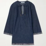 Rhiannon Tie-detailed Frayed Denim Mini Dress Thumbnail 4