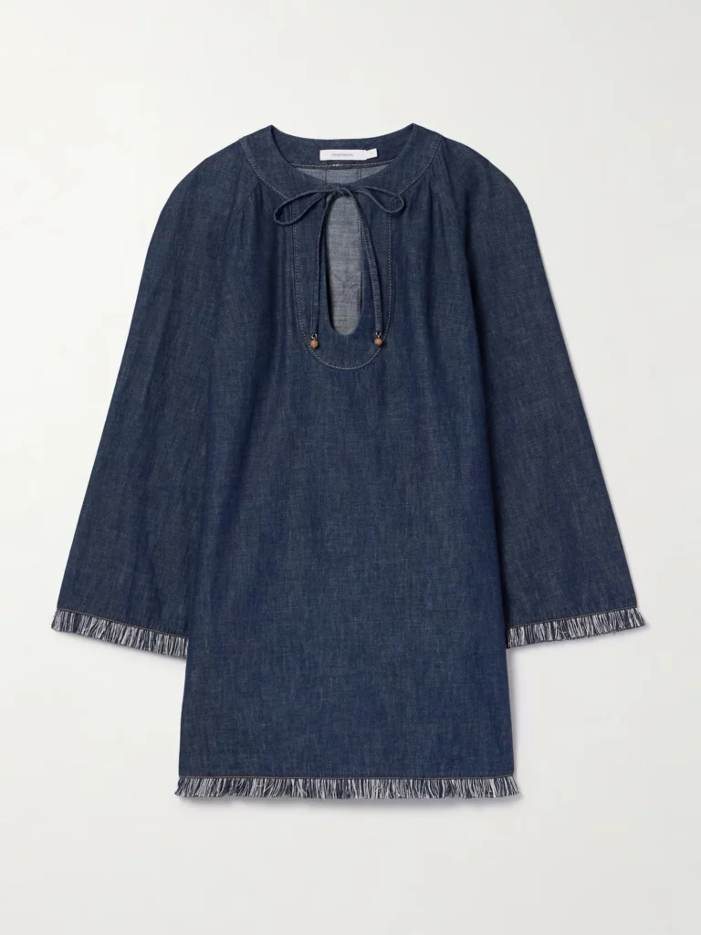 Rhiannon Tie-detailed Frayed Denim Mini Dress Full Size Image 4
