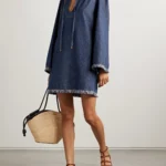 Rhiannon Tie-detailed Frayed Denim Mini Dress Thumbnail 1