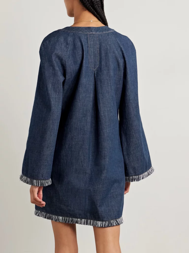 Rhiannon Tie-detailed Frayed Denim Mini Dress Full Size Image 2