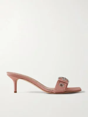 AEYDE Ilvy Buckle-embellished Faille Mules