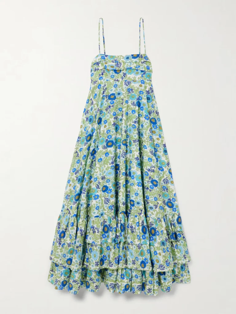 Pam Tiered Pintucked Floral-print Organic Cotton-poplin Midi Dress Full Size Image 4