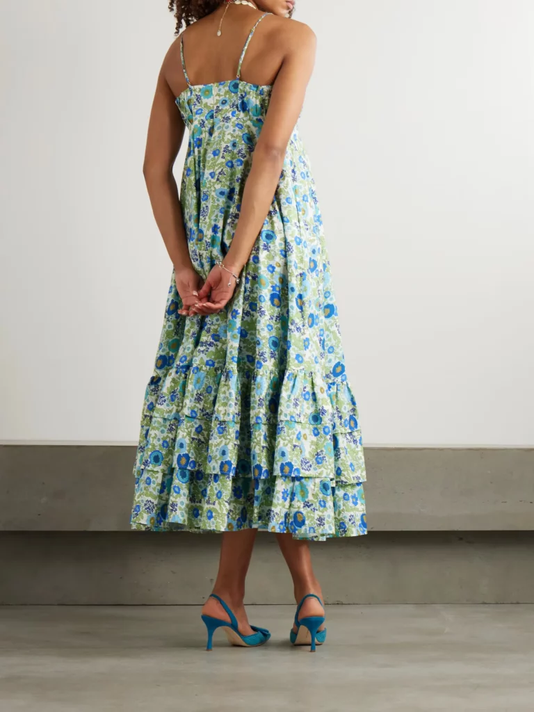 Pam Tiered Pintucked Floral-print Organic Cotton-poplin Midi Dress Full Size Image 2