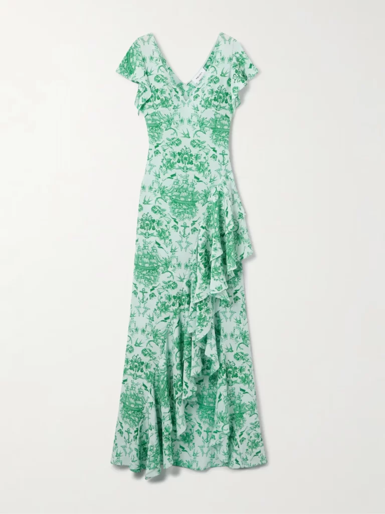 Asymmetric Ruffled Printed Silk-satin Maxi Dress Full Size Image 4
