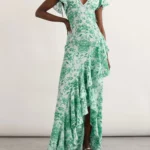 Asymmetric Ruffled Printed Silk-satin Maxi Dress Thumbnail 1
