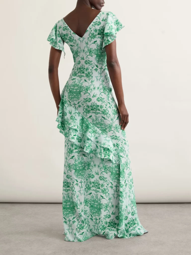 Asymmetric Ruffled Printed Silk-satin Maxi Dress Full Size Image 2