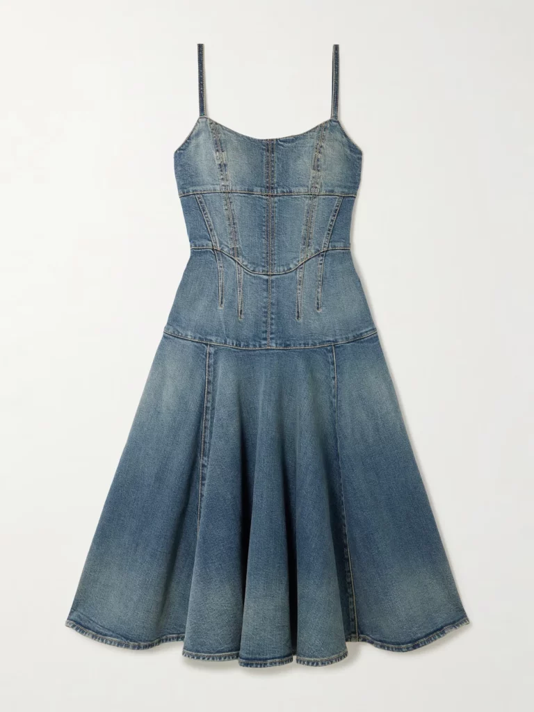 Paneled Denim Midi Dress Full Size Image 4