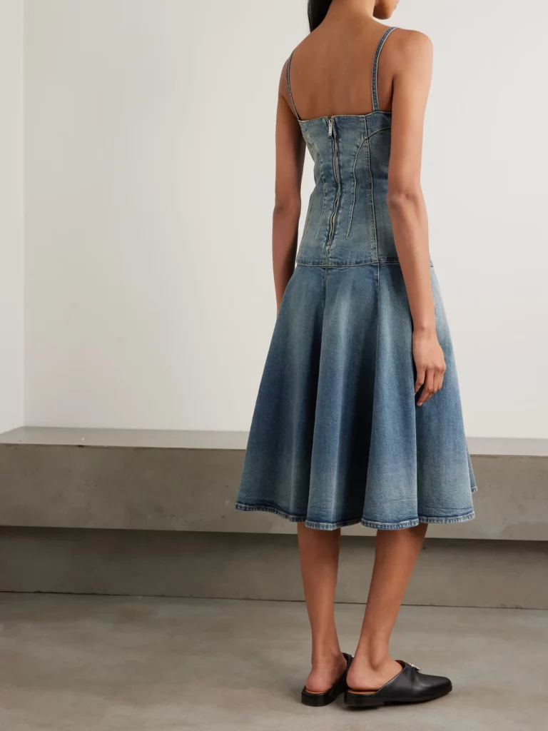 Paneled Denim Midi Dress Full Size Image 3