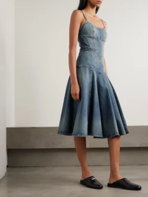 ALEXANDER MCQUEEN Paneled Denim Midi Dress